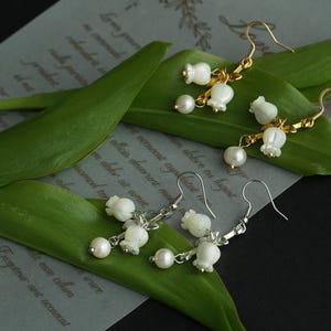 Maiglöckchen Blumen Ohrringe Hochzeit Ohrringe Braut Ohrringe Weihnachtsgeschenk Cottagecore Blütenohrringe Muttertagsgeschenk
