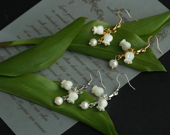lelietje-van-dalen bloem oorbellen bruiloft oorbellen bruids oorbellen kerstcadeau Cottagecore bengel bloem oorbellen moederdagcadeau