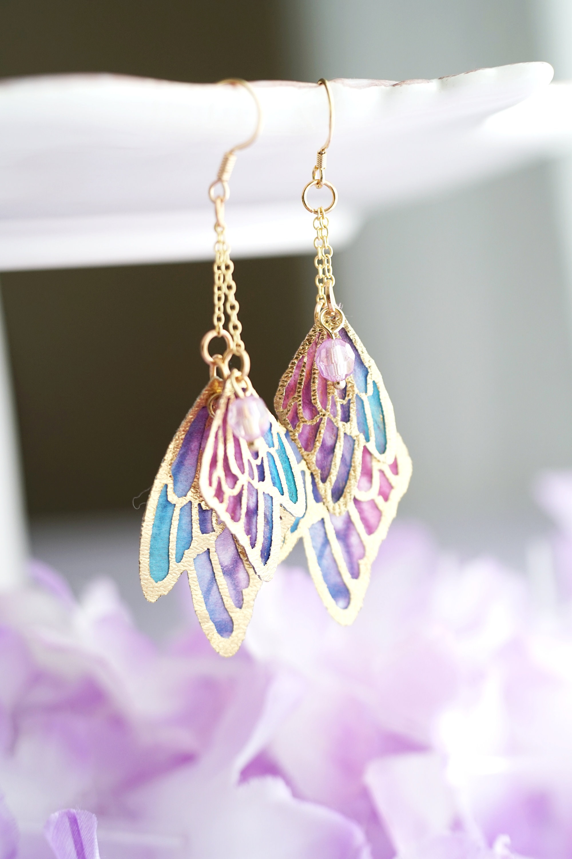 Fairy Wing Dangle Earrings, Fairycore Jewellery, Butterfly Earrings, Elegant Bridal Earrings, Fantasy Earrings, Statement Earrings