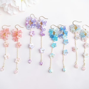 桜のイヤリング、花のイヤリング、桜のイヤリング、日本のイヤリング、春のイヤリング、ピンクの花のイヤリング、花のイヤリング