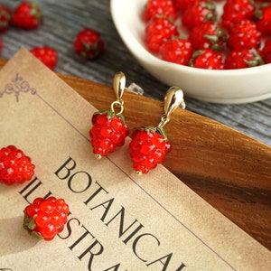 Cute raspberry earrings red berry earrings fruit earrings summer earrings gift for her