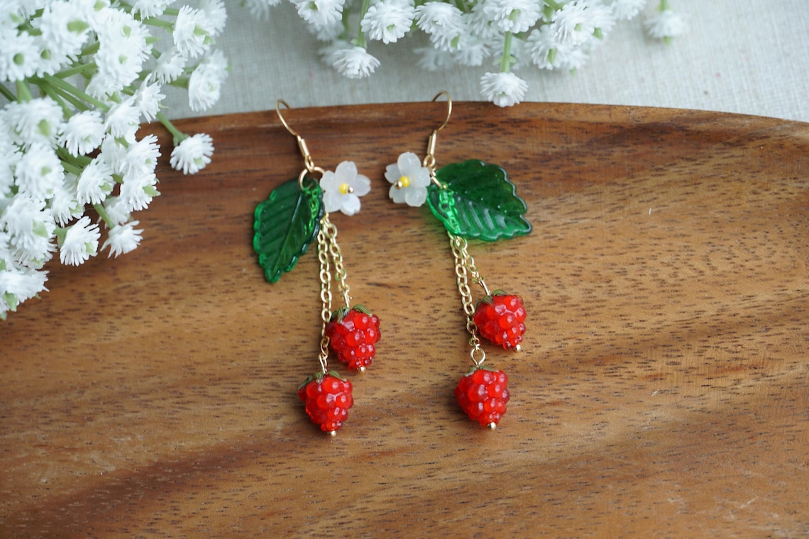 Cute rasperry long drop earrings