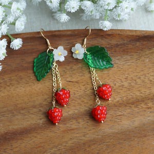 Cute raspberry earrings red berry earrings fruit earrings summer earrings gift for her christmas gift food earrings, cottagecore earrings