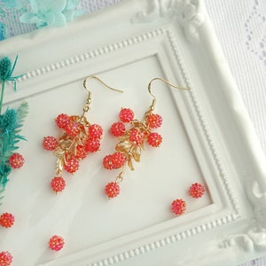 Cute raspberry earrings red berry earrings fruit earrings summer earrings gift for her