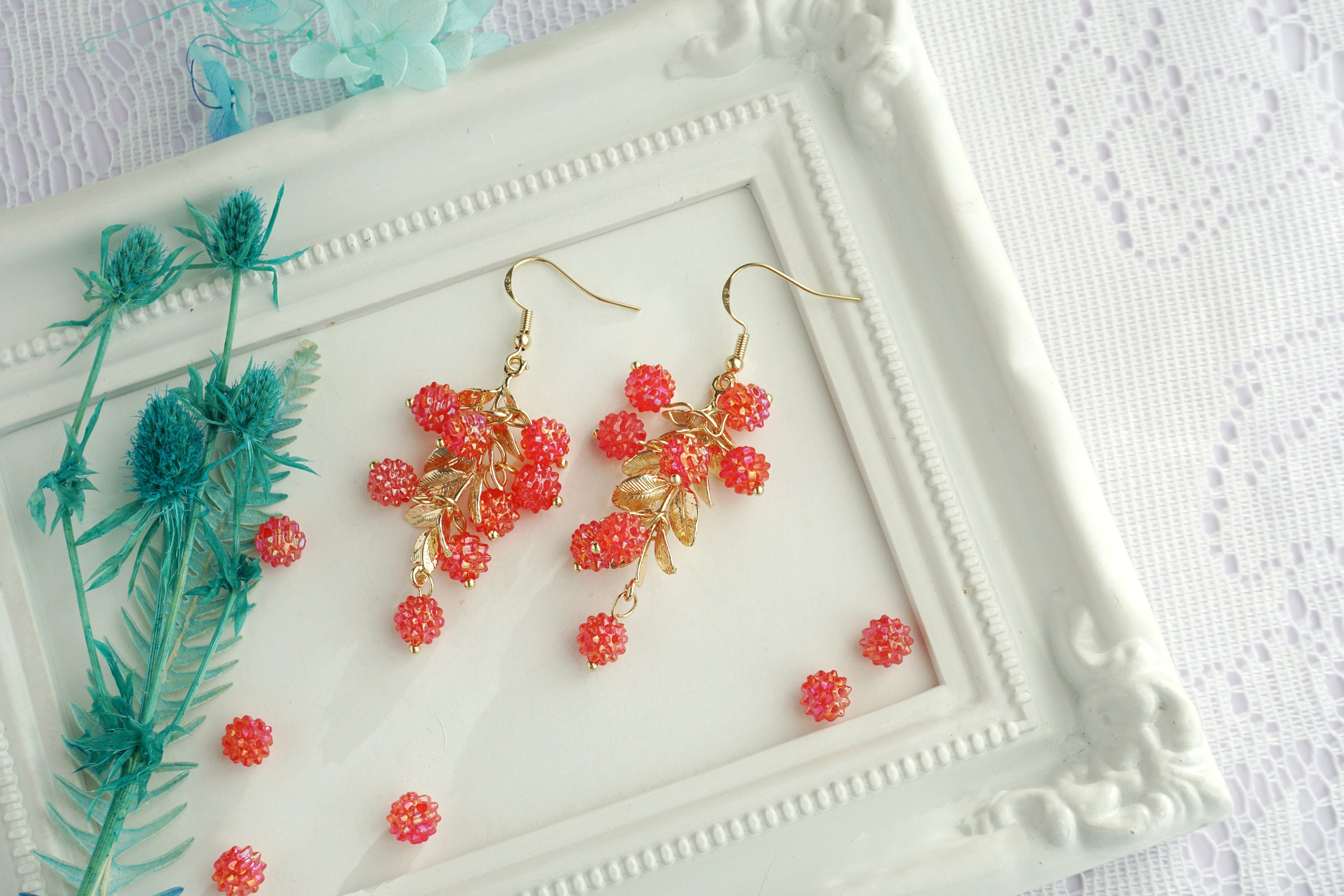 Cute raspberry earrings red berry earrings fruit earrings summer earrings gift for her