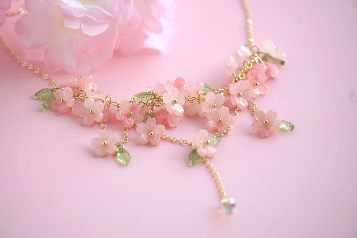 Sakura necklace pink flower necklace