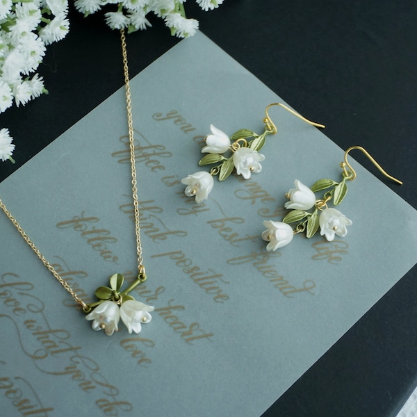 Beautiful white  lily of the Valley Flower Earrings Wedding Earrings Bridal earrings  Fairy earrings Unique earrings Gift for her