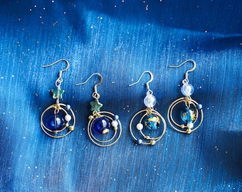 Planet Earrings, Planet drop Earrings, Space Fringe Dangle Earrings, Galaxy Drop Earrings, Universe Statement Jewelry