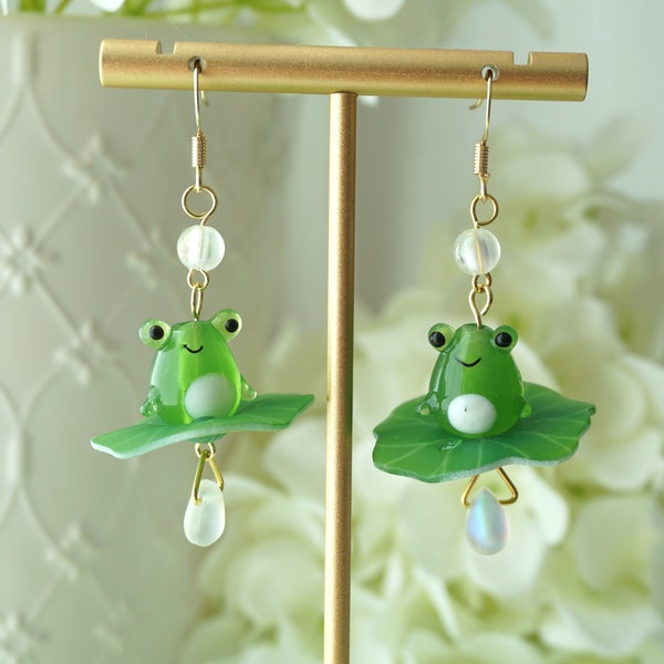 summer lotus earrings cute frog earrings floral earrings kawaii earrings statement earrings clip on