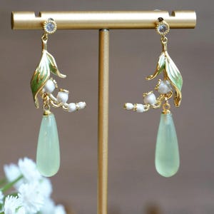 Maiglöckchen Blumen Ohrringe Hochzeit Ohrringe Braut Ohrringe Fee Ohrringe Weihnachtsgeschenk Cottagecore Blütenohrringe
