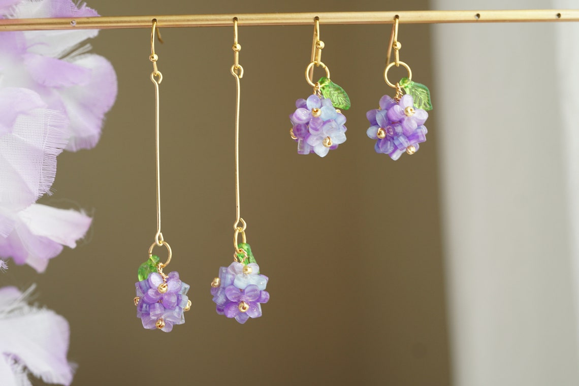 Purple hydrangea earrings