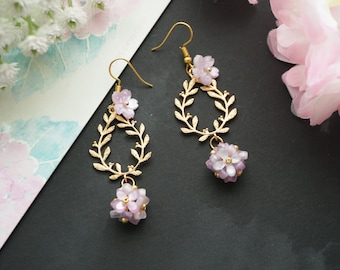 Purple  hydrangea earrings cute  earrings floral earrings kawaii earrings statement earrings