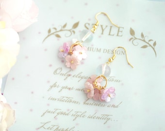 Cherry blossom earrings, flower earrings, sakura earrings, Japanese earrings, spring earrings, pink flower earrings, mismatched earrings