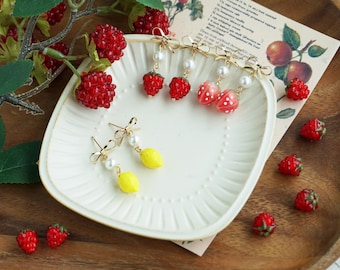 Cute raspberry earrings red berry earrings fruit earrings summer earrings gift for her food earrings lemon earrings christmas gift