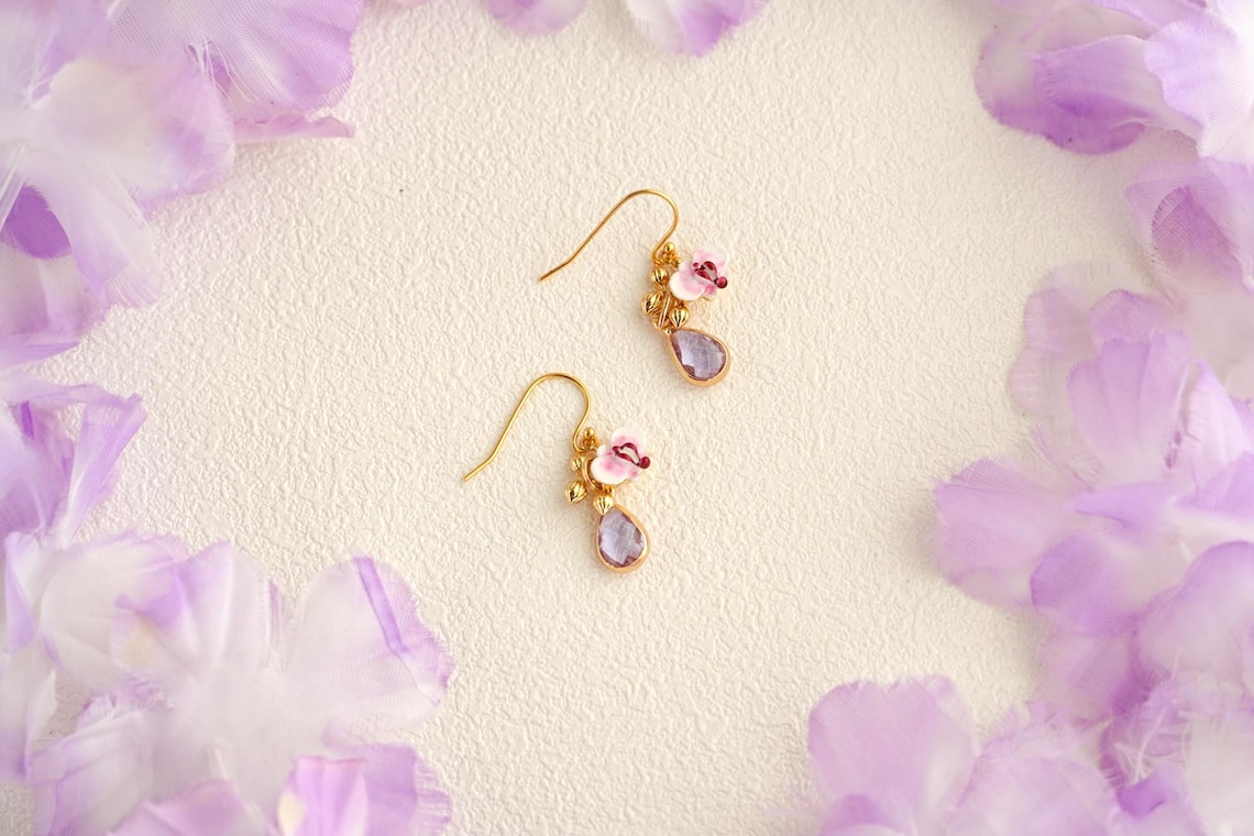 Pink orchid earrings