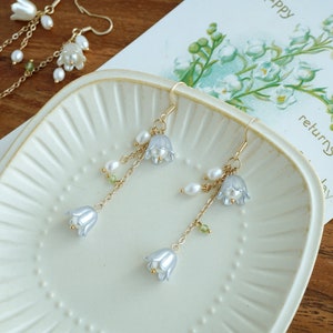 Beautiful white  lily of the Valley Flower Earrings Wedding Earrings Bridal earrings  Fairy earrings Unique earrings Gift for her