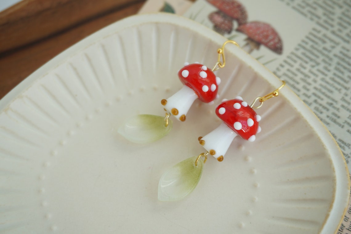 Cute red mushroom earrings