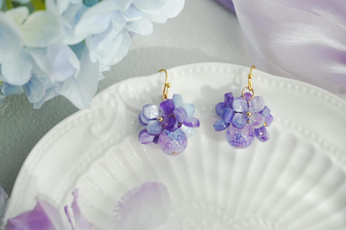 Purple hydrangea earrings