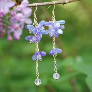 Purple lilac flower Earrings ,wisteria earrings, lavender earrings Wedding Earrings Bridal earrings  Fairy earrings Unique earrings