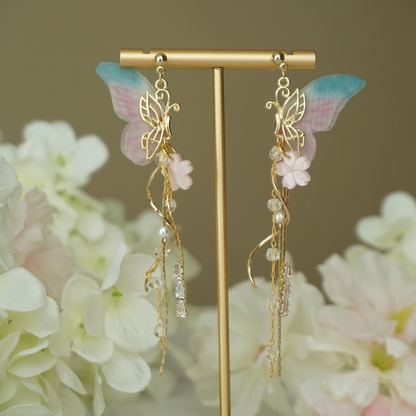 Boucles d'oreilles pendantes aile de fée, Bijoux de fée, Boucles d'oreilles papillon, Boucles d'oreilles de mariée élégantes, Boucles d'oreilles fantaisie, Boucles d'oreilles tendance