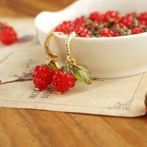 Cute raspberry earrings red berry earrings fruit earrings summer earrings gift for her