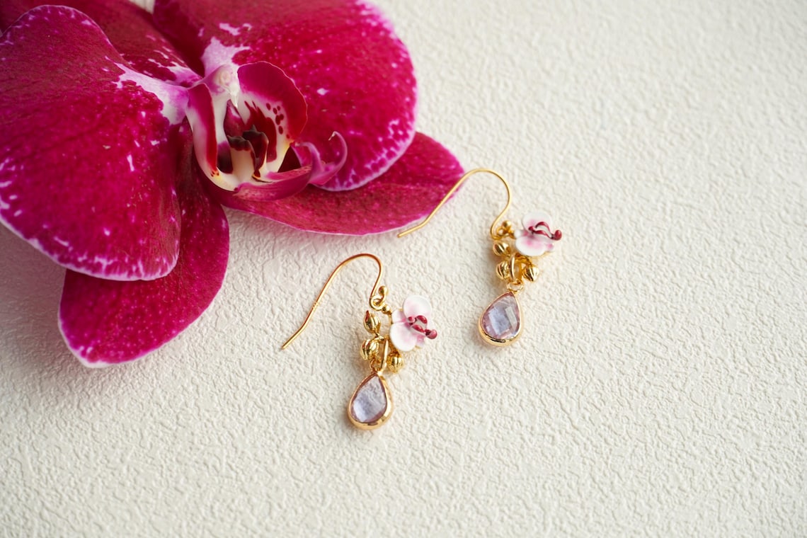 Pink orchid earrings