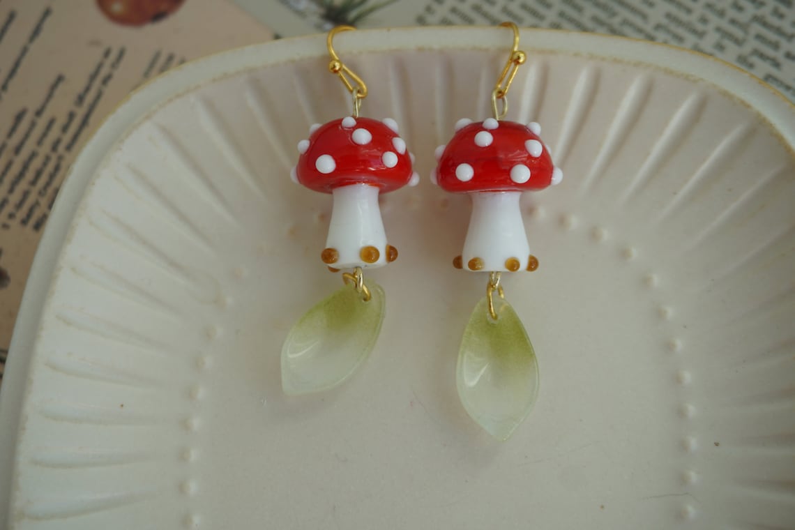 Cute red mushroom earrings