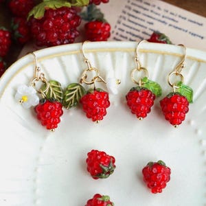 Cute raspberry earrings red berry earrings fruit earrings summer earrings gift for her food earrings Christmas gift