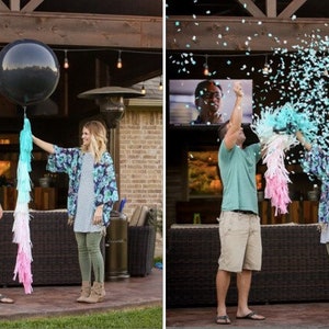 XXL Gender Reveal Balloon in black with confetti pink and blue for your baby shower