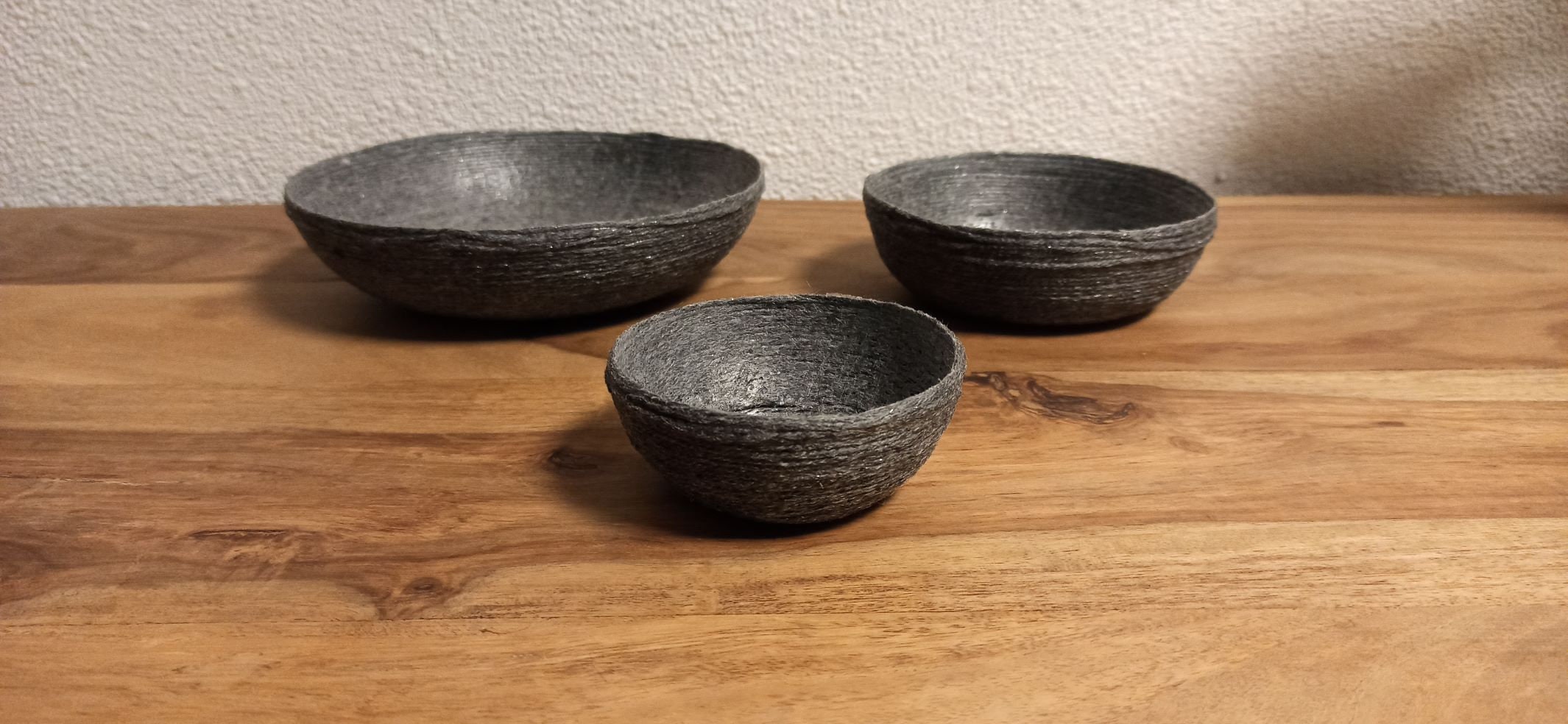 Lot de Trois Petits Paniers Gris Foncé; Zéro Déchet; Éco-Responsable; Fabrication en Laine