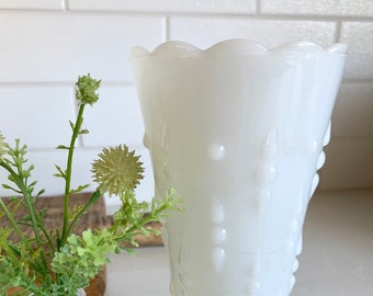 1960’s Anchor Hocking Milk Glass Vase with Teardrop and Pearl patterns/Mid Century Decor