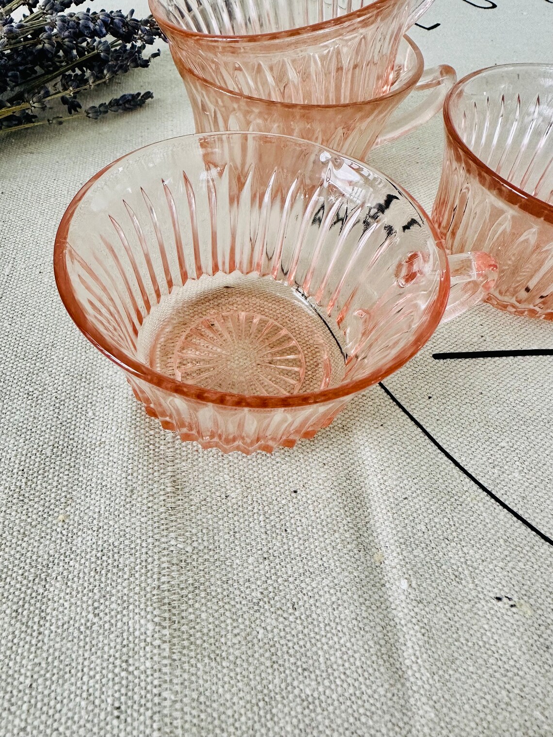 Vintage Pink Depression Glass Queen Mary Pattern Teacup/ Pink Etsy