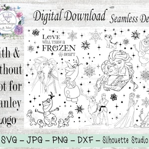 Bevroren 40oz Tumbler Template, SVG, DXF, Laser Engrave Template, Burst Template, Tumbler Template, Ana en Elsa, Olaf, Kristoff