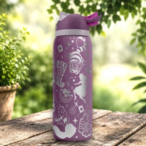 Alice inspired engraved Owala tumbler purple laser engraved water bottle