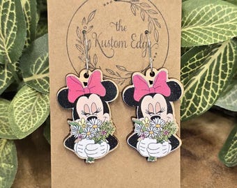 Lasergesneden houten Minnie Mouse-oorbellen: hypoallergene hangsieraden