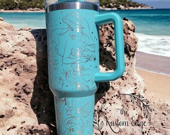 Mermaid Princess Engraved Tumbler, 40oz/30oz Stainless Steel Personalized Mug, Custom Made Ariel Cup