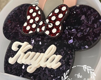 Glitter Maus Ohren Topper: Personalisiertes Namensschild, Stanley Cup Accessoire