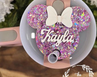 Rosa Glitzer Maus Ohren Becher Topper: Personalisierte Namensteller