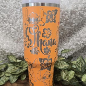 Ohana, Cute and funny Alien Laser Engraved Tumbler 40oz/30oz stainless steel name brand or generic, Personalized Tumbler Custom Made Tumbler
