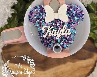 Glitter Maus Ohren Topper: Personalisiertes Namensschild, Stanley Cup Accessoire