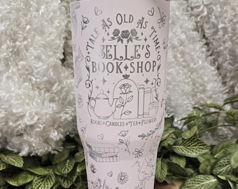 Princess Belle with Books Engraved Tumbler: 40oz, 30oz Mug, Book Lover Gift, Personalized Cup