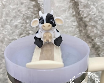 3D Printed Cow Stanley Topper | Articulating Farm Animal Straw Charm