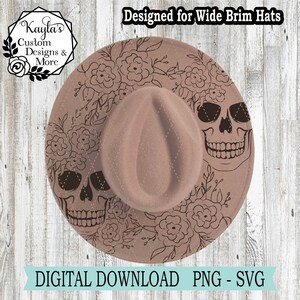 Skulls & Flowers Hat Burning Design: Western Felt/Suede Engraving (Digital File)