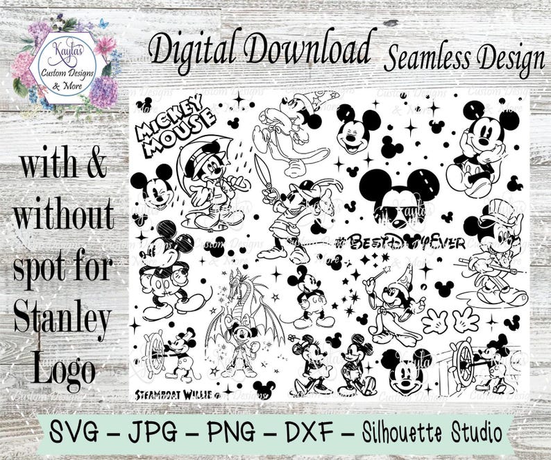 Classic Mickey Mouse design Tumbler Template previewed on a tumbler mockup, an SVG/DXF digital download.