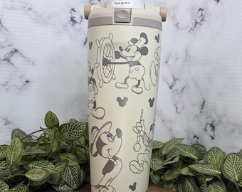 Retro Mickey Engraved Owala Tumbler, Vintage Character Water Bottle, Laser Engraved Theme Park Cup