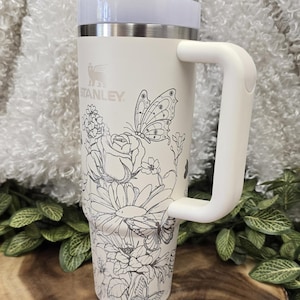 Wild Flower & Butterflies Laser Engraved Tumbler 40oz, 30oz Stainless Steel Cup, Personalized Mug Custom Nature Lover Cup, Garden Lover Gift