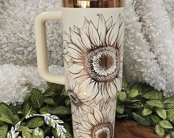 Laser Engraved Sunflower Tumbler: Personalized Stainless Steel Cup, Floral Design