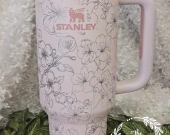 Cherry Blossom Laser Engraved Tumbler, 40oz, 30oz Stainless Steel Cup, Sakura Flower