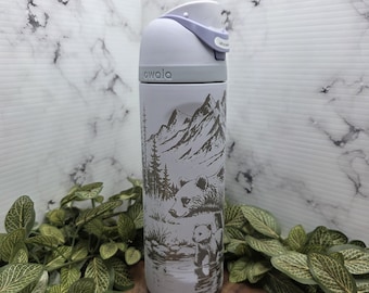 Bear Family Mountain Engraved  Water Bottle,  Wildlife Laser Engraved Tumbler, Nature Hiking Gift