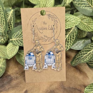 Droid Duo Friends Dangle Earrings, Stainless Steel, Light Weight, Hypoallergenic